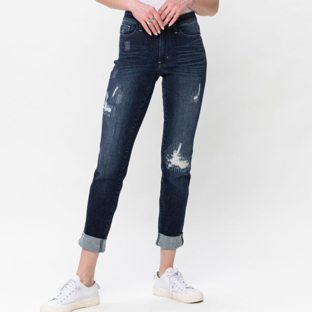 Judy Blue Mid-Rise, Double Cuff, Boyfriend Fit Jeans
